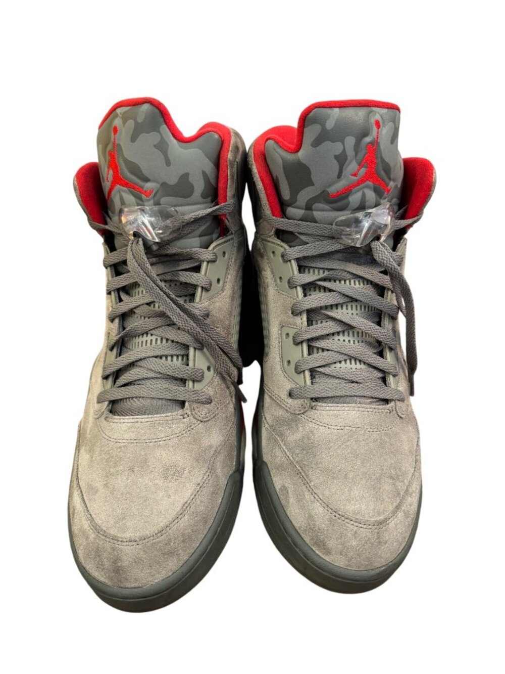 Air Jordan 5 Retro Camo Grey/Red Mens High-Top Sneakers Size 17 - Picture 2 of 7